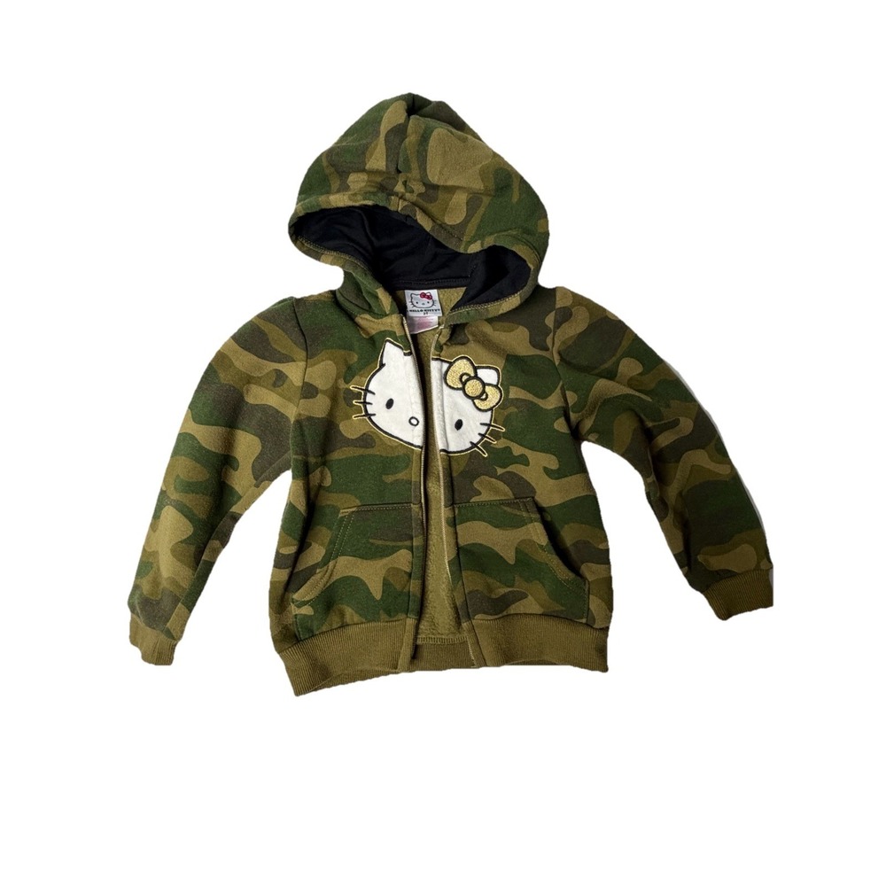 Hello Kitty Camo Hoodie Jacket Girls Size 3T Green Camouflage Full Zip